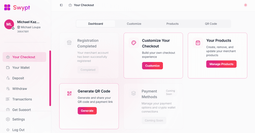 Create your account interface