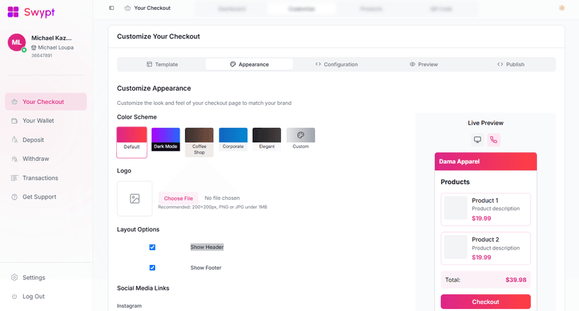 Checkout builder interface