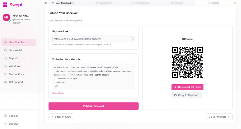 Publishing interface